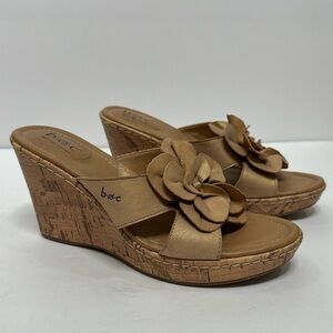 BOC Tan Floral Cork Wedge Upper Leather Comfort Sandals Women’s Comfort Shoes 7M